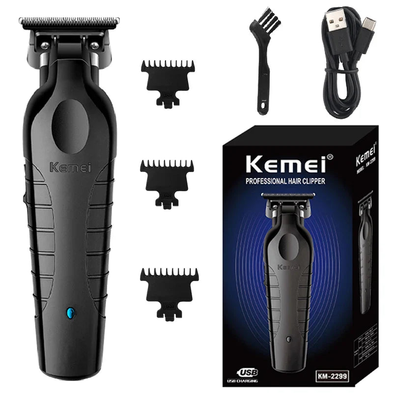 Kemei 2299 Barber Cordless Hair Trimmer 0mm Zero Gapped Carving Clipper Detailer Professional Electric Finish Cutting Machine [HAI]