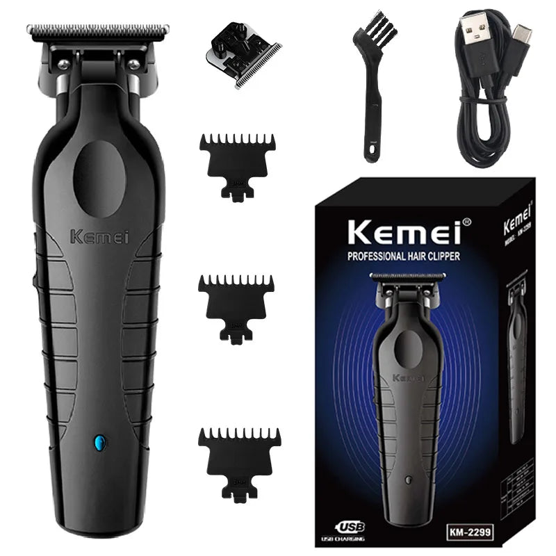 Kemei 2299 Barber Cordless Hair Trimmer 0mm Zero Gapped Carving Clipper Detailer Professional Electric Finish Cutting Machine [HAI]