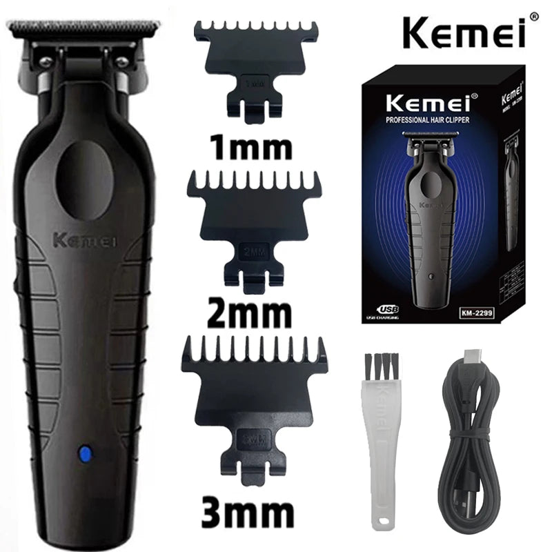 Kemei 2299 Barber Cordless Hair Trimmer 0mm Zero Gapped Carving Clipper Detailer Professional Electric Finish Cutting Machine [HAI]