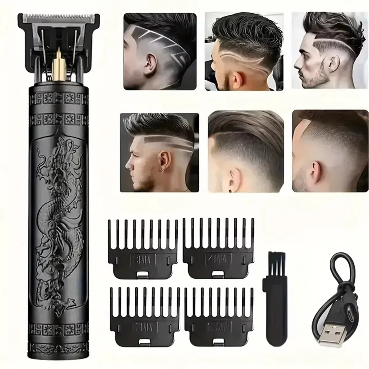 Vintage T9 Electric Hair Cutting Machine Hair Clipper Professional Men Shaver Rechargeable Barber Trimmer for Men Dragon Buddha